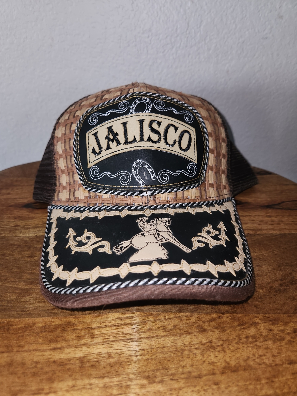 Brown Woven Trucker Hat with Embroidered Patch